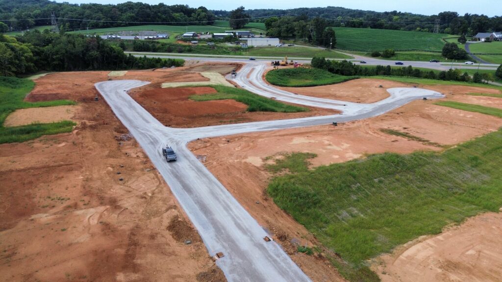 Newly paved streets and graded home sites under construction at Cara Villa, Lenoir City, TN